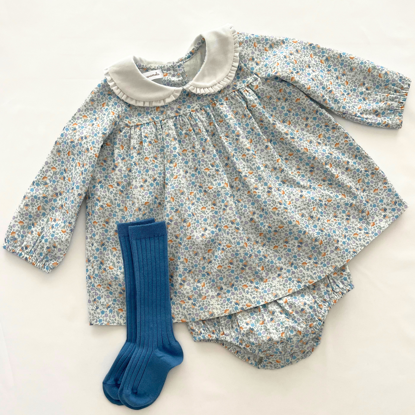 Vestido Flores manga larga y braguita a juego
